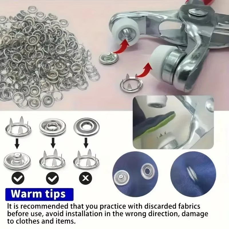 QuickFix Snap Kit – 50 Metal Buttons with Pincer Tool