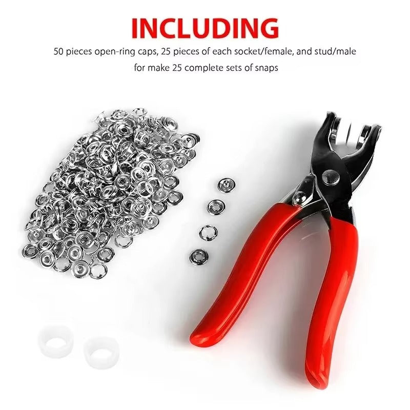 QuickFix Snap Kit – 50 Metal Buttons with Pincer Tool