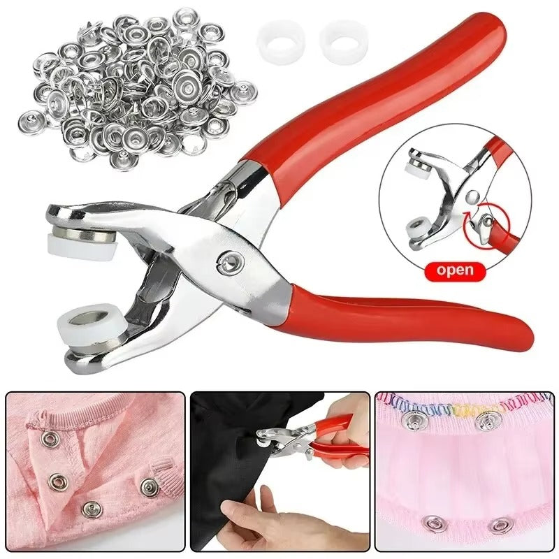 QuickFix Snap Kit – 50 Metal Buttons with Pincer Tool