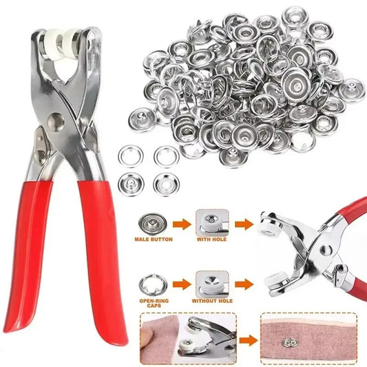 QuickFix Snap Kit – 50 Metal Buttons with Pincer Tool
